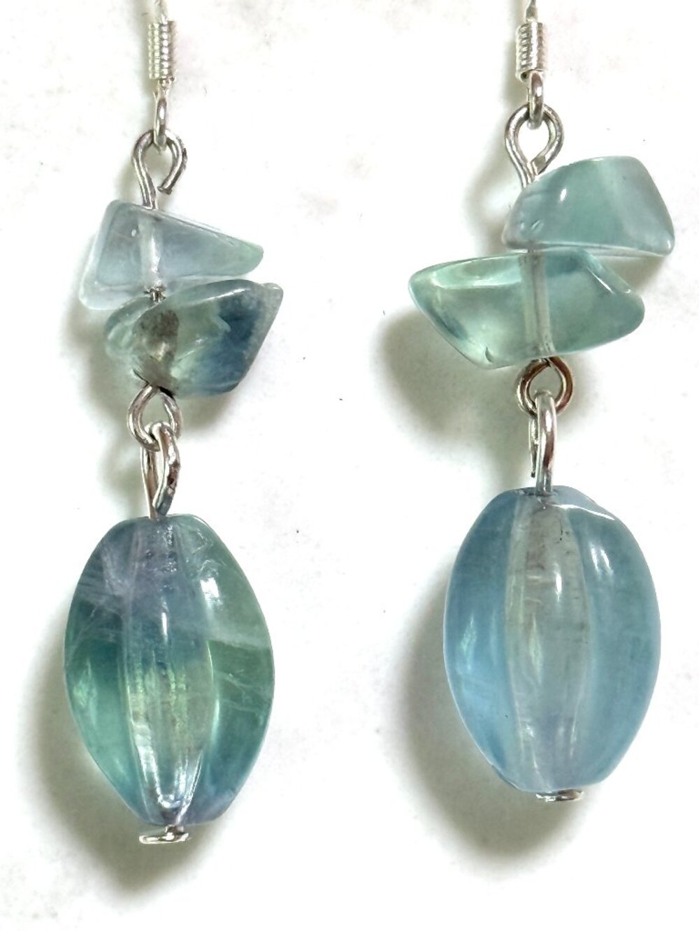 2/$20, Natural Teal Fluorite Earrings, Genuine Gemstone & Sterling Silver Hooks